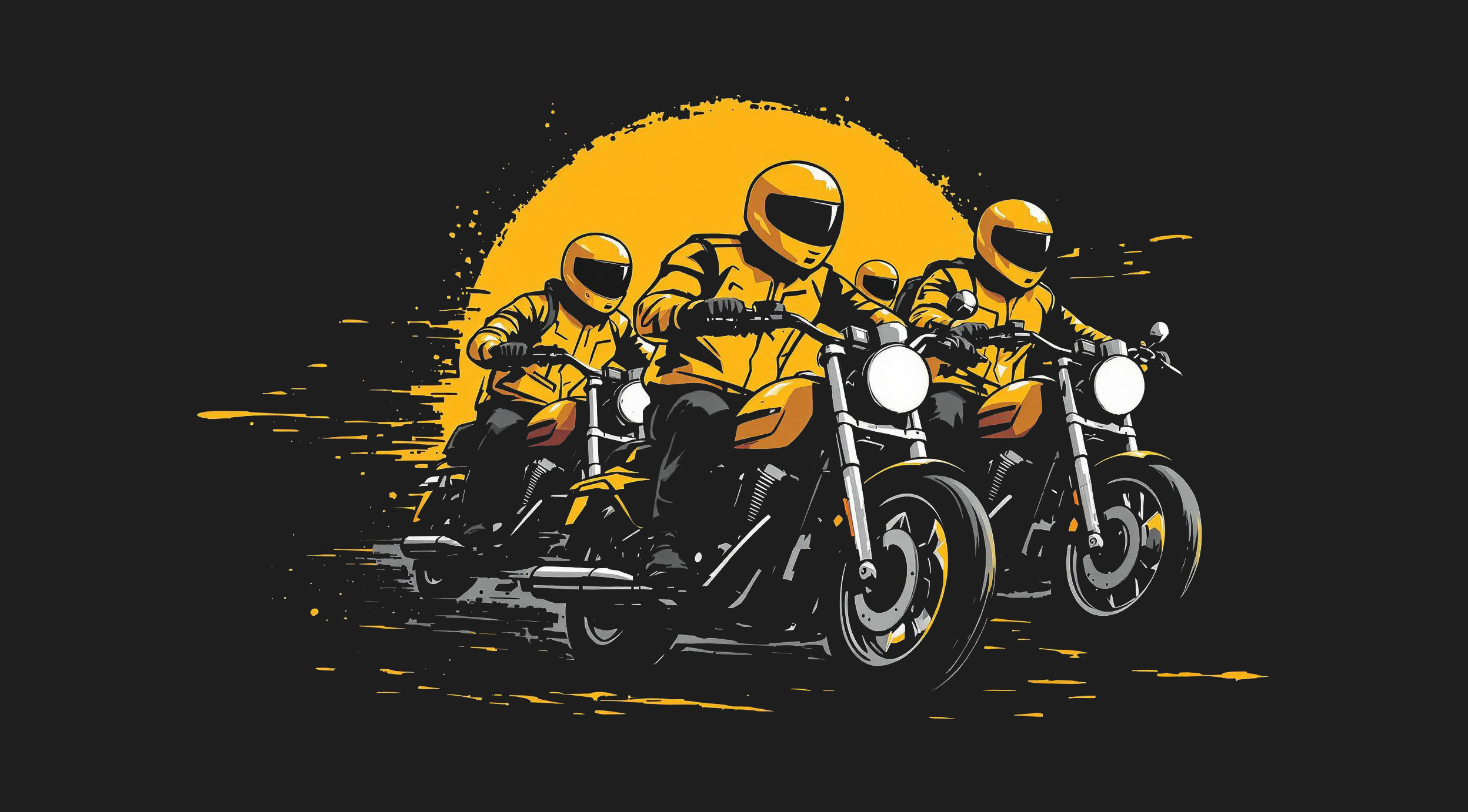Drawing of four motorcyclists