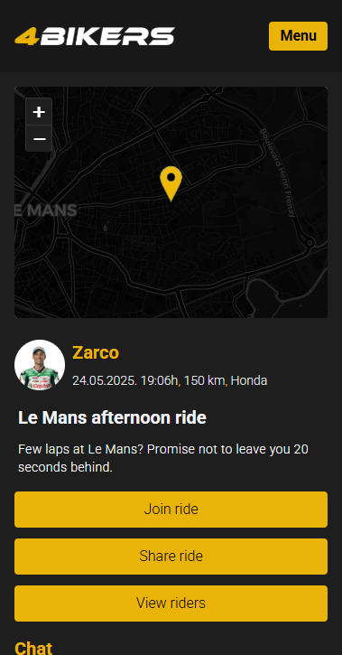 Ride chat page